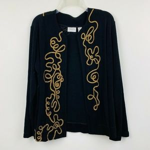 Chico's Black Cardigan with Gold Embroidery